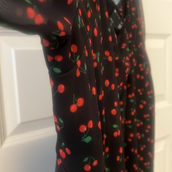 ASOS cherry sheer black and red midi dress plus size 24 fully lined indie boho - Picture 6 of 15